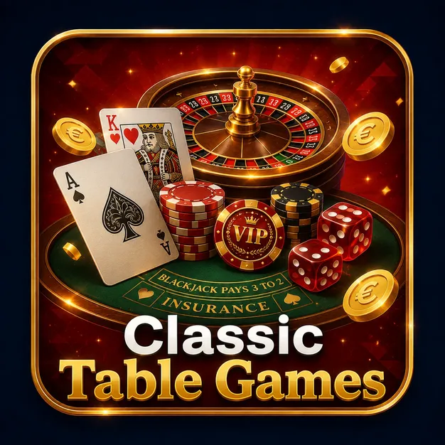 Roulette, cards, and dice icon for classic table games at