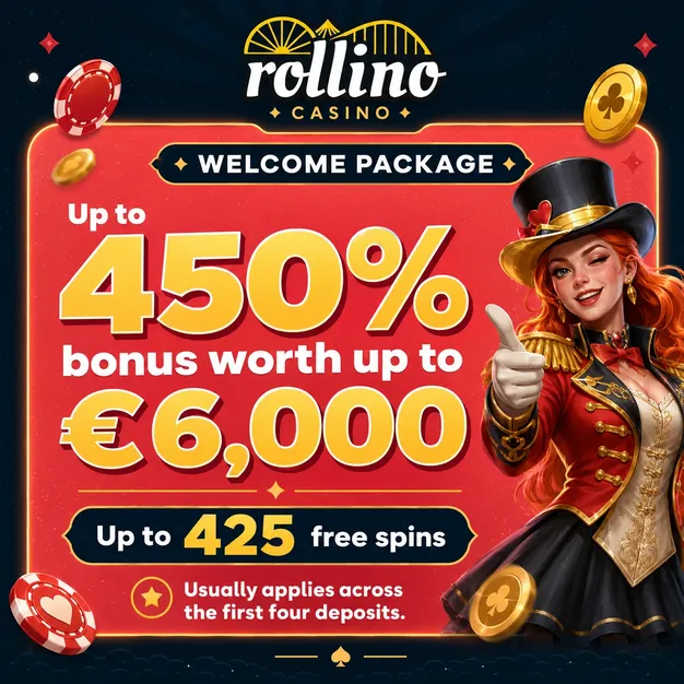 Casino welcome package with bonus and free spins at Rollino